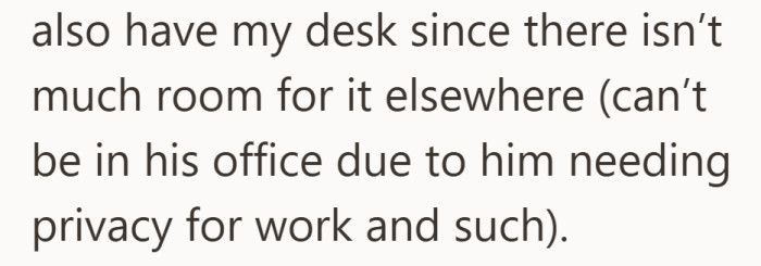 Space is already limited, and her solution depends on respecting his need for privacy.