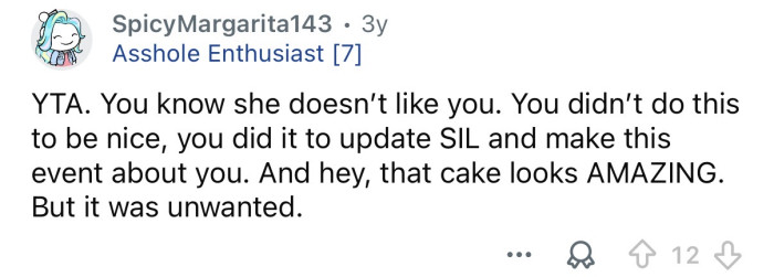 The cake wasn’t wanted.