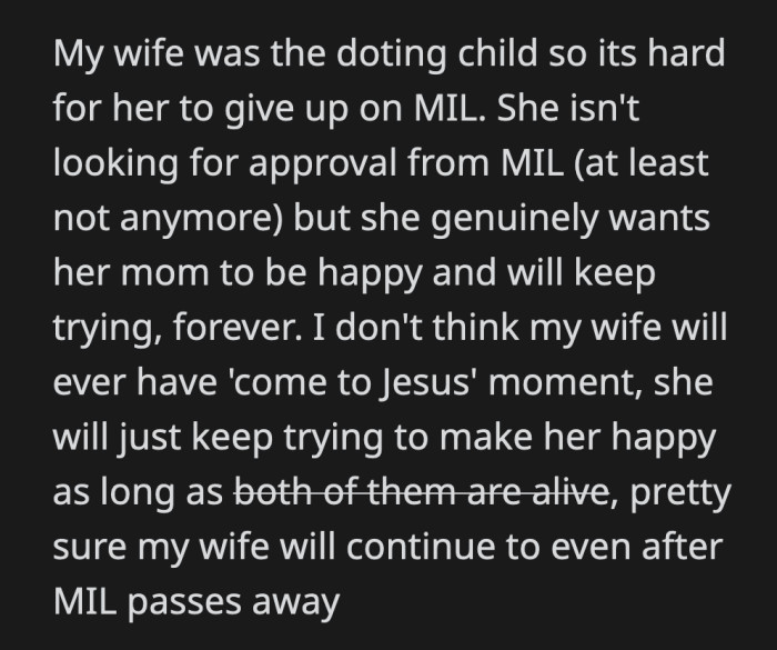 His wife should take her sister's cue and learn how to stand up to their mom from time to time