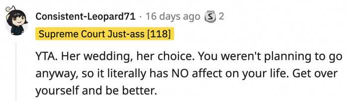 How can OP be this demanding over a wedding she wasn't going to?