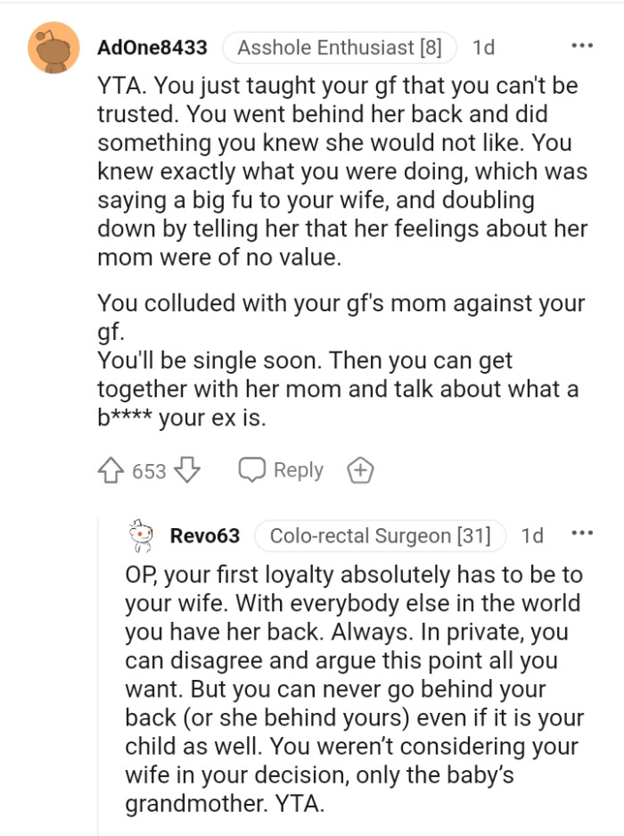 The OP colluded with his GF's mom over his girlfriend