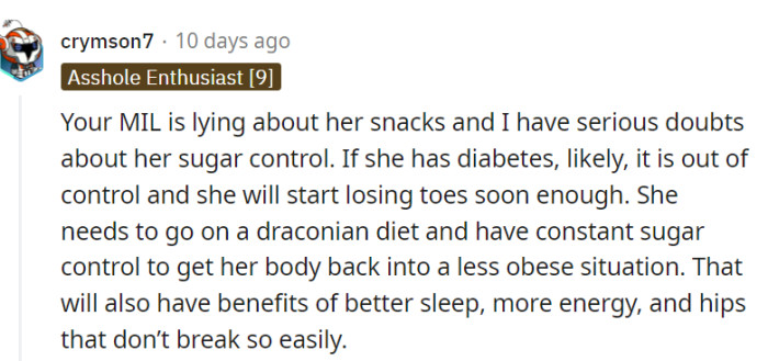 A strict diet and vigilant sugar control could transform her body, delivering better sleep, energy, and sturdier hips.
