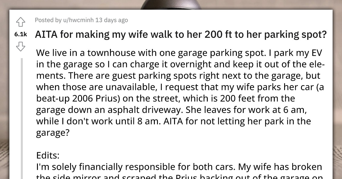 Man Wants To Know If He's An AH For Not Letting His Wife Park Her "Beat-Up" Car In The Garage Where His Tesla Is Parked