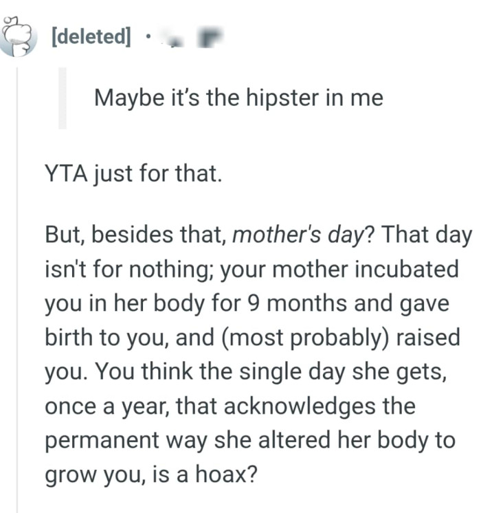 This Redditor is trying to point out things about mother's day