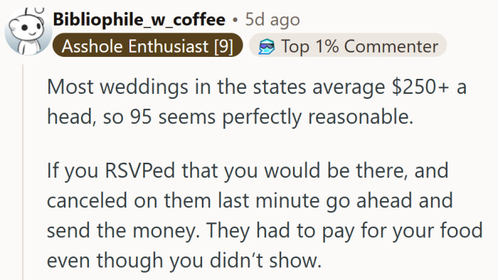 Apparently £95 a head is a steal compared to American wedding mat