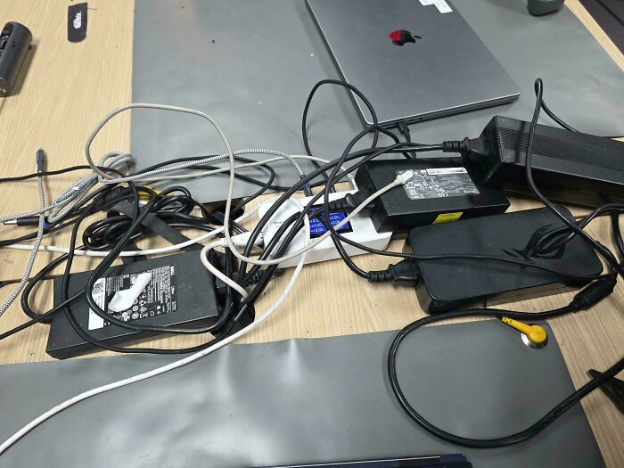 "Coworkers Leaving Their Power Bricks On Their Days Off"