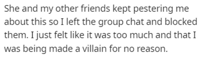 OP was getting tired of the accusations, so they blocked her