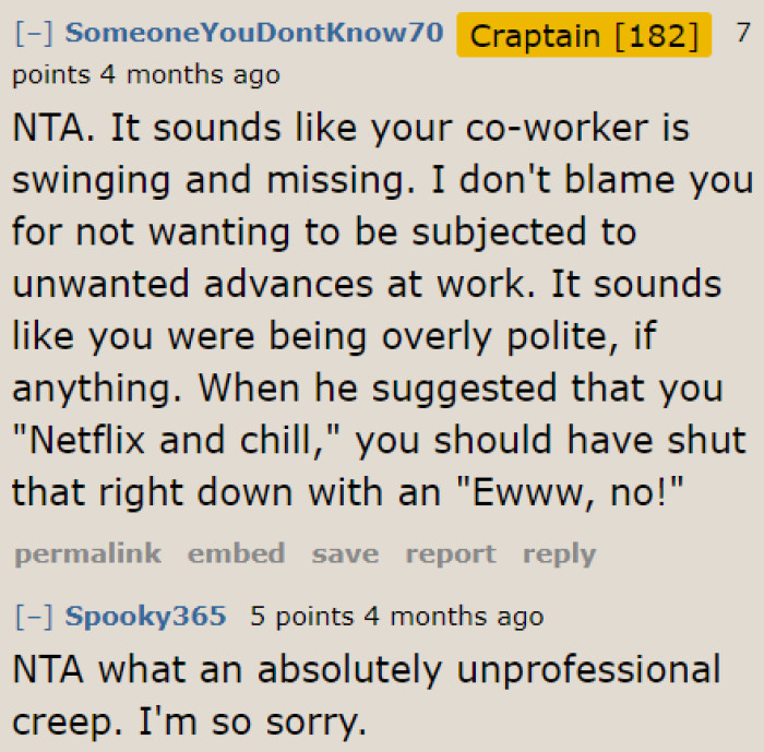 Men like these don't deserve polite treatment. She should've shut him down the moment he said 