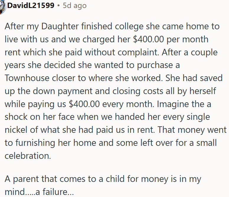 Relying on your child for money as a parent signals a serious failure.