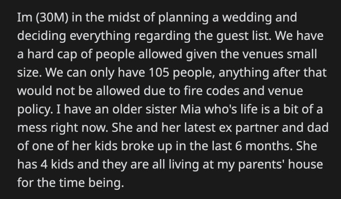 OP told her that her four kids are more than enough to keep her company for the party instead of a plus one