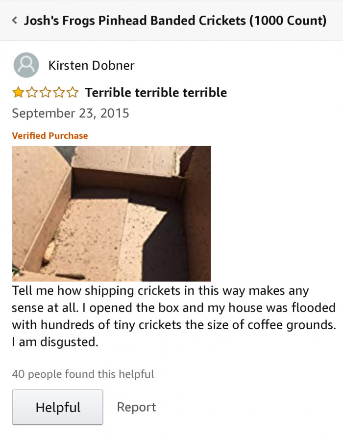 10. This person sent 1,000 crickets without putting them in a container: