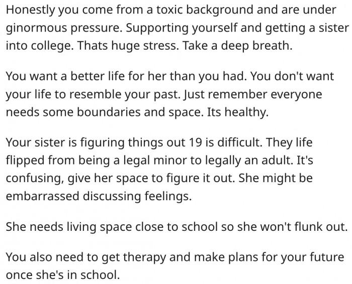 5. Her sister is coming into adulthood and may be embarrassed to discuss some things.
