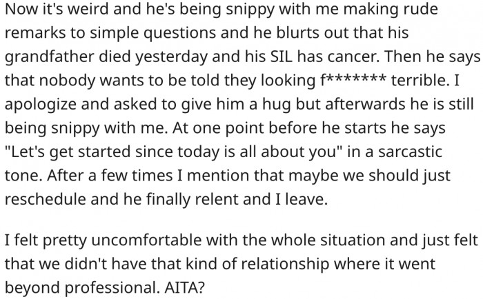 Was he wrong to bring up the barber's appearance? Here's what Reddit thinks.