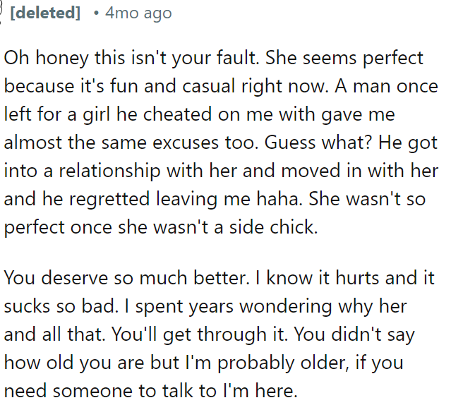 It’s not OP's fault, and she deserves better.