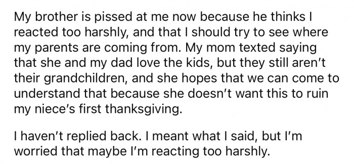 OP suspected that she might have reacted too harshly, so she decided to consult with the Reddit community.