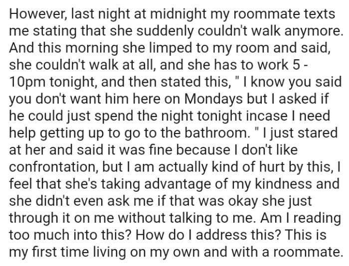 The OP just stared at her and said it was fine because she doesn't like confrontation