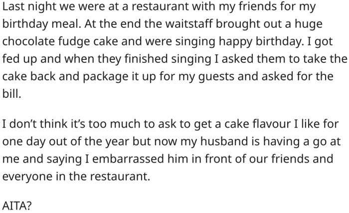 Was she wrong to refuse the cake? Here's what Reddit thinks.