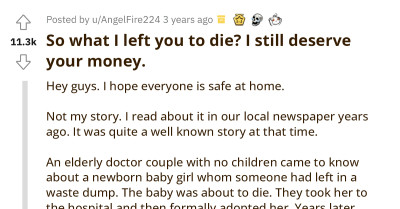 Super Entitled Parents Want Their Daughter to Take Care of Them Despite Leaving Her to Die in a Waste Dump as an Infant