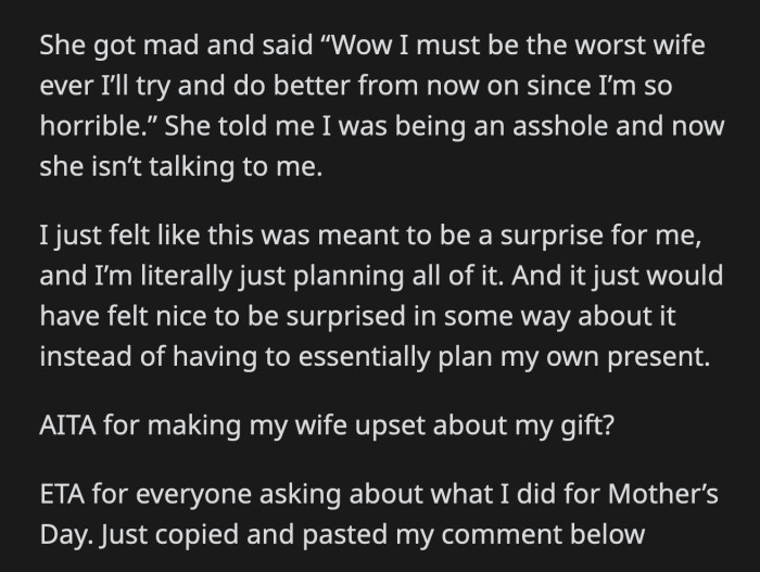 His wife said she would do better from then on since she was such a horrible wife to him.