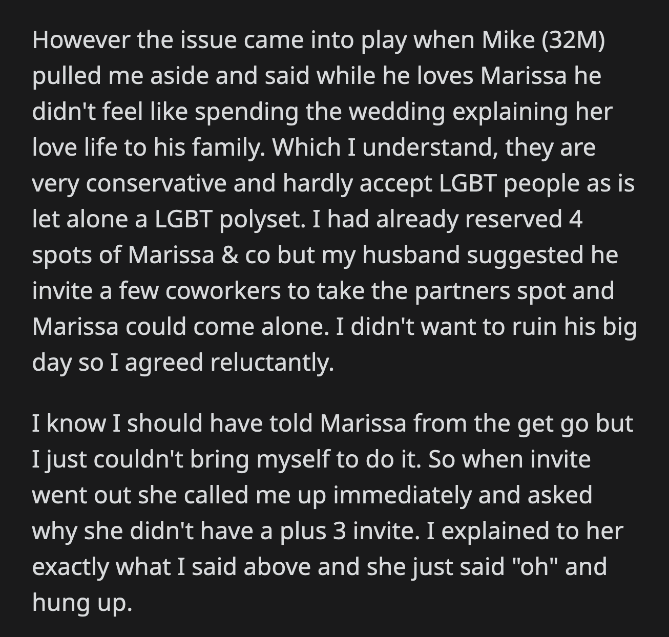 OP told Brandon that their spots were given to her fiancé's colleagues. Brandon sounded dejected when he hung up.