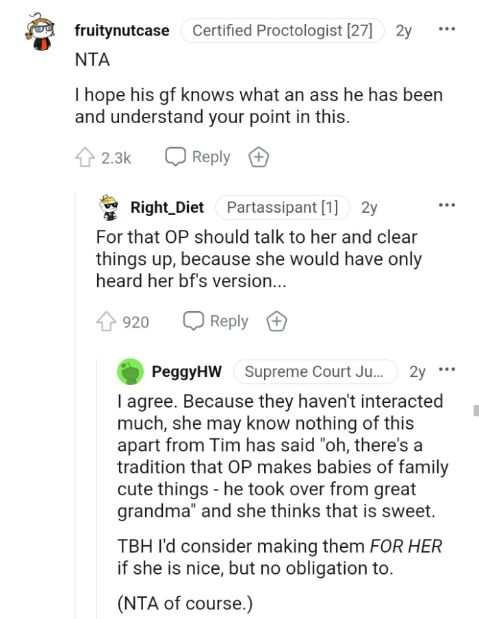 She would have only heard her boyfriend's version of the story