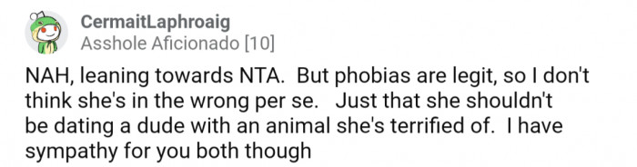 Hopefully this will be a learning experience for the GF to not date someone with a cat in the future, or to work on her phobia
