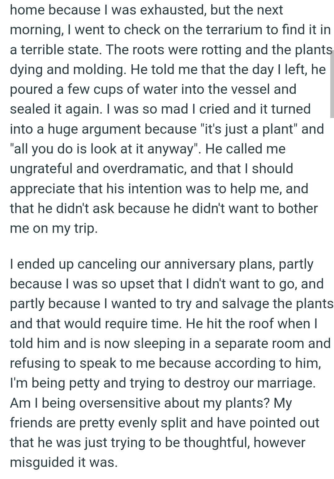 The OP Ended Up Canceling Their Anniversary Plans, Partly Because She Was So Upset
