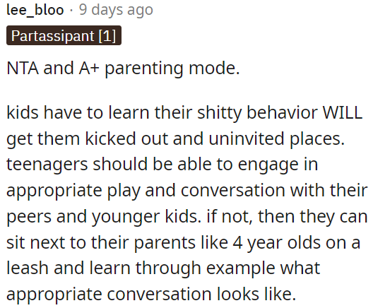 Children must understand that inappropriate behavior can lead to consequences, such as being excluded from events or gatherings.