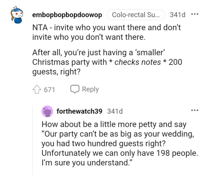 Our Party Can't Be as Big as Your Wedding