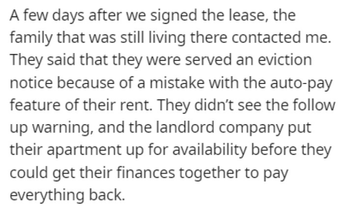 A Few Days After Signing the Lease, the Family That Was Still Living in the Apartment Contacted the Couple