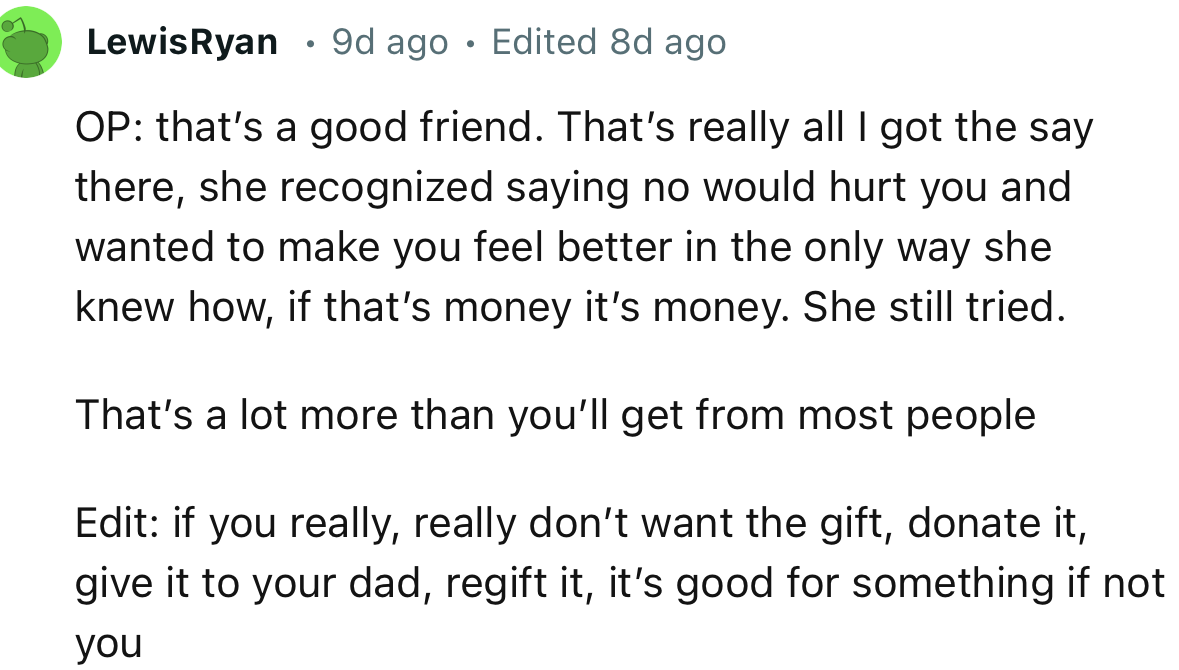 “She recognized saying no would hurt you and wanted to make you feel better in the only way she knew how.”