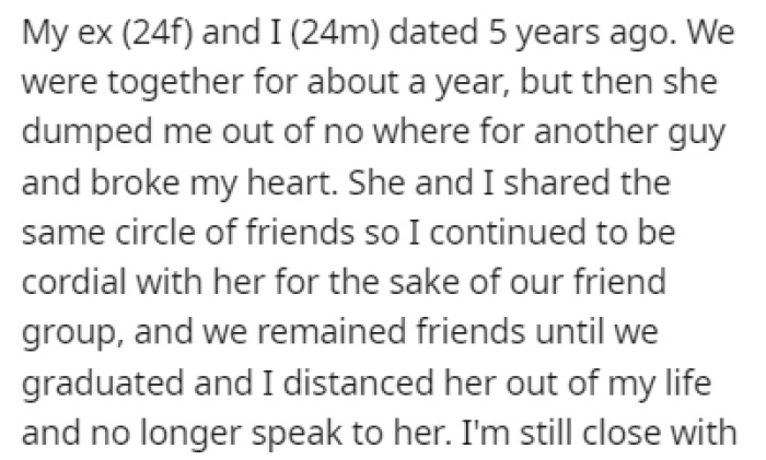 OP and his ex-girlfriend were together for about a year, and it's been 5 years since they broke up