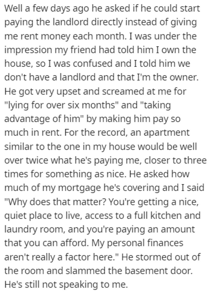 The friend's brother freaked out on OP after finding out that they're the landlord