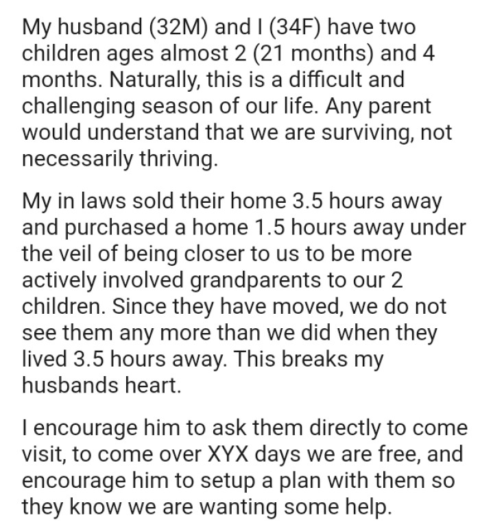 Any parent would understand that the OP and her husband are surviving, not necessarily thriving