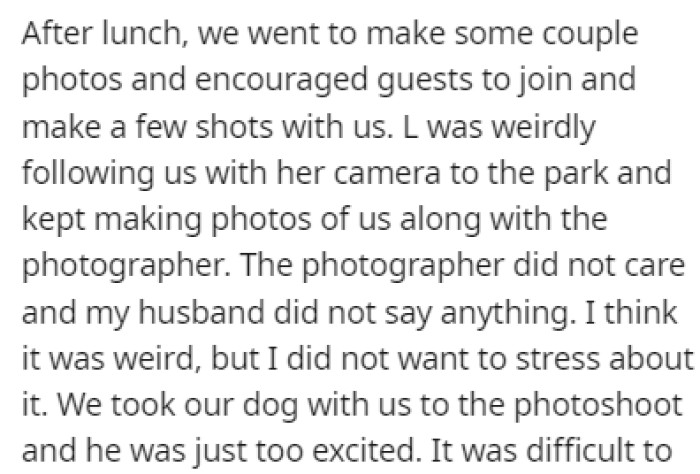 L was following the newlyweds around with her camera to the park