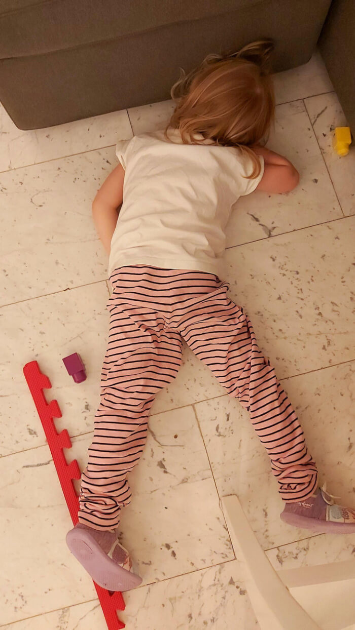 16. My daughter suddenly fell asleep seconds after being told to tidy up her toys.