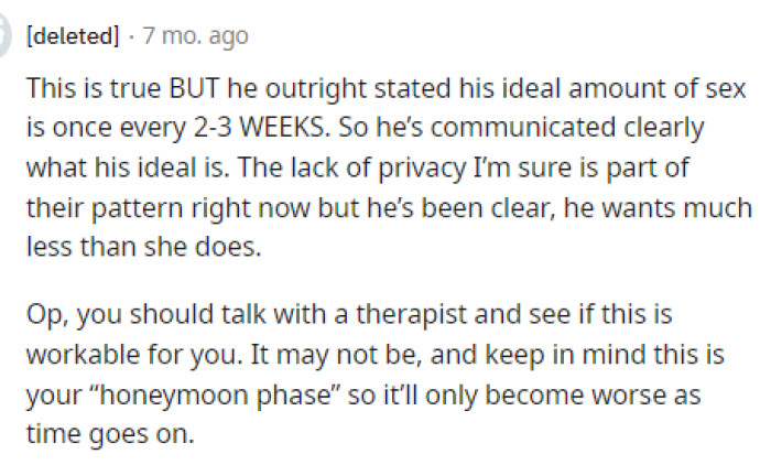 This is also a huge thing too: he stated how much would be enough for him, but it's clearly not at all in line with what she would desire from him.
