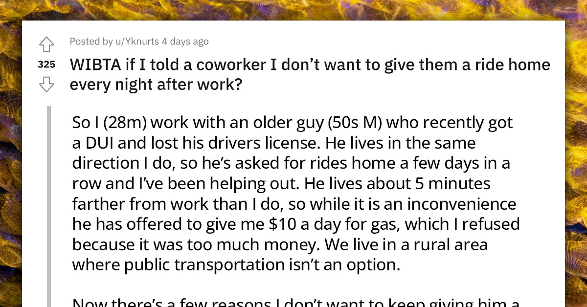 Redditor Contemplates Refusing To Drive Coworker Home Daily Over Long Lasting Cigarette Smell In Truck After Every Ride