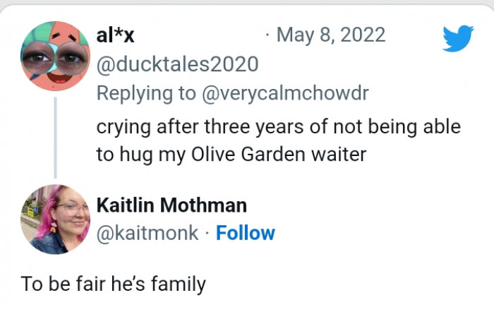 Three years later, I finally get to hug my Olive Garden waiter