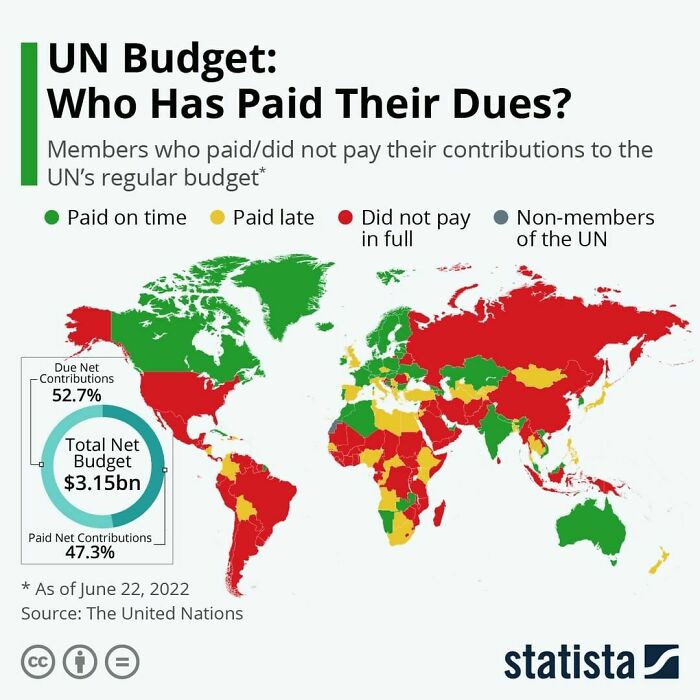 22. This Map Shows The Member States That Paid Their Contributions To The United Nations' Regular Budget For 2022