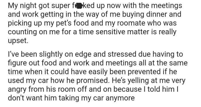 OP has now banned their boyfriend from using their car in the future, and he's not taking it lightly