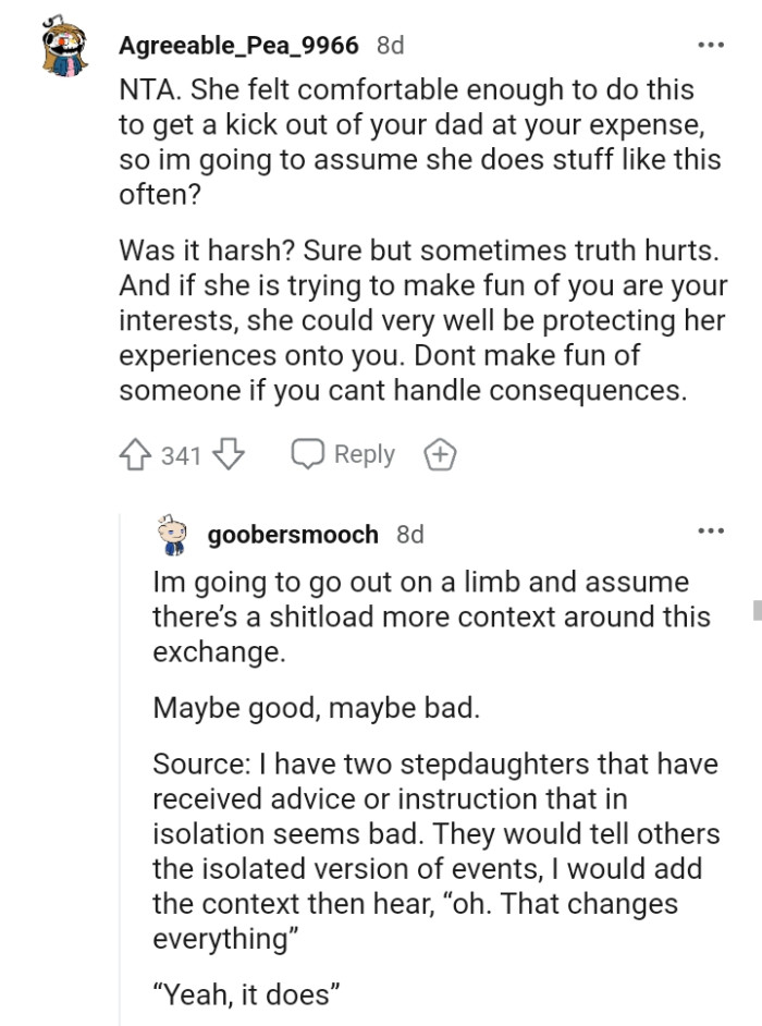 She could be projecting her experiences onto the OP