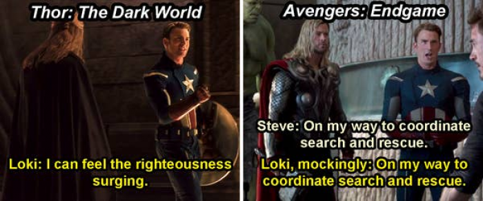 51. In 'Avengers: Endgame' Loki repeats his Captain America impression he did in 'Thor: The Dark World'