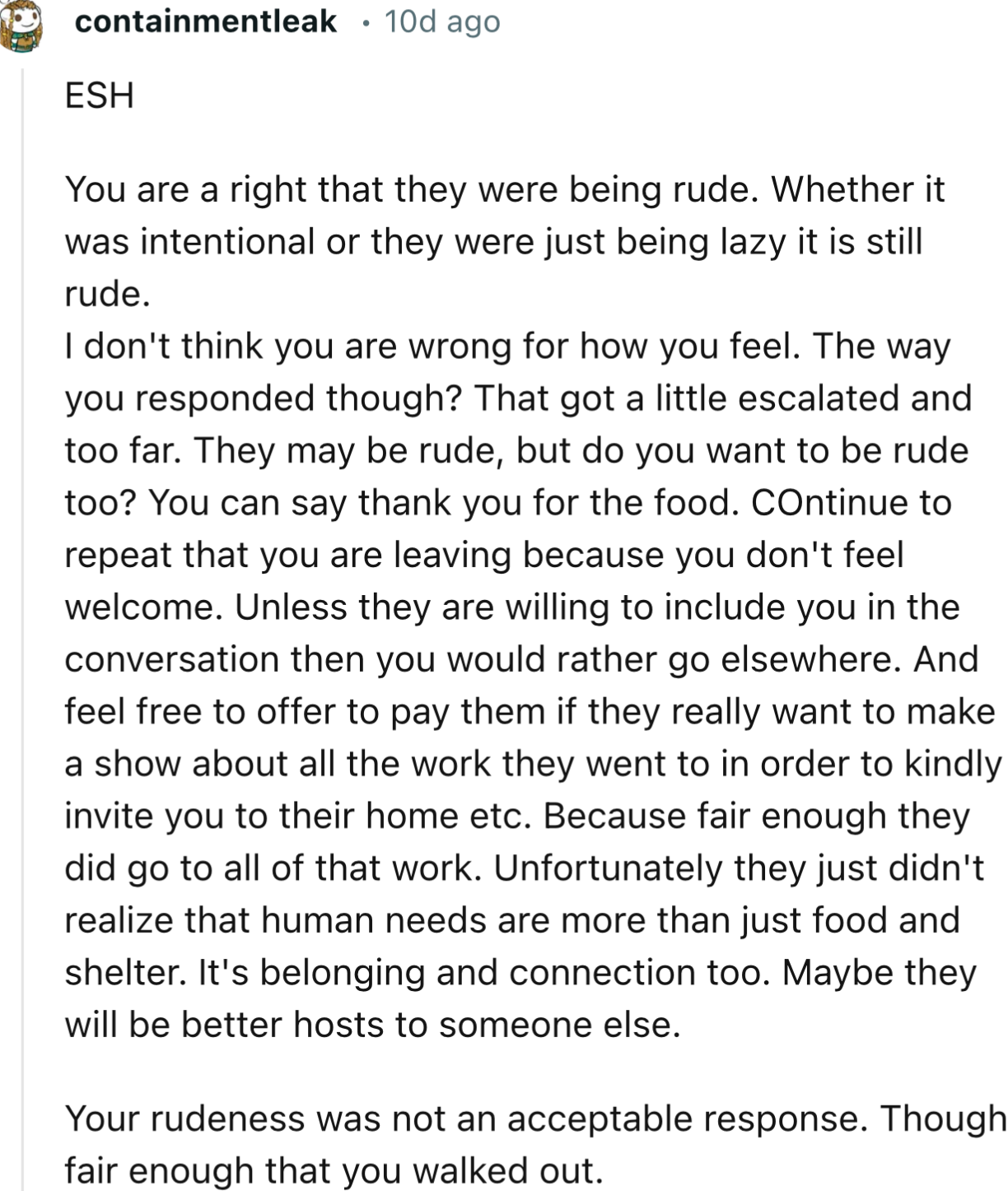 “I Don't Think You Are Wrong for How You Feel. The Way You Responded Though? That Got a Little Escalated and Too Far.”
