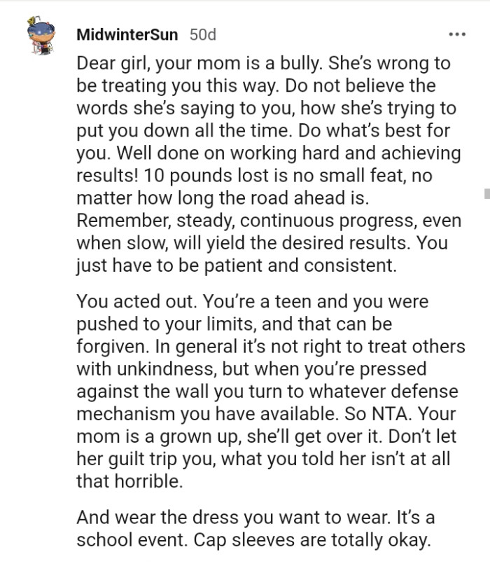 The OP is a teen who was pushed to her limits