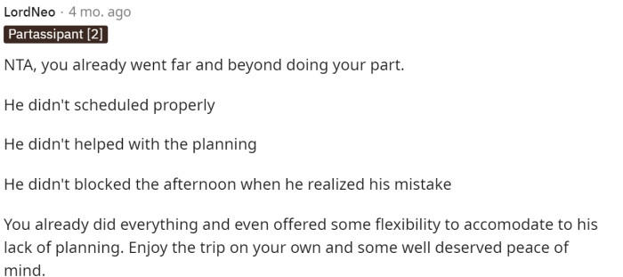 Ultimately, this person points out all the things that her boyfriend did wrong and asserts that OP is NTA.