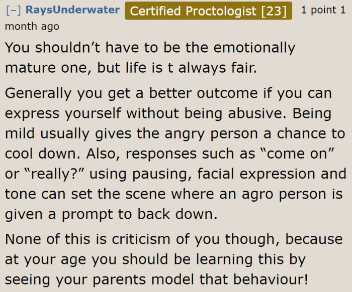 By being verbally abusive toward her son, she isn't setting a good example.