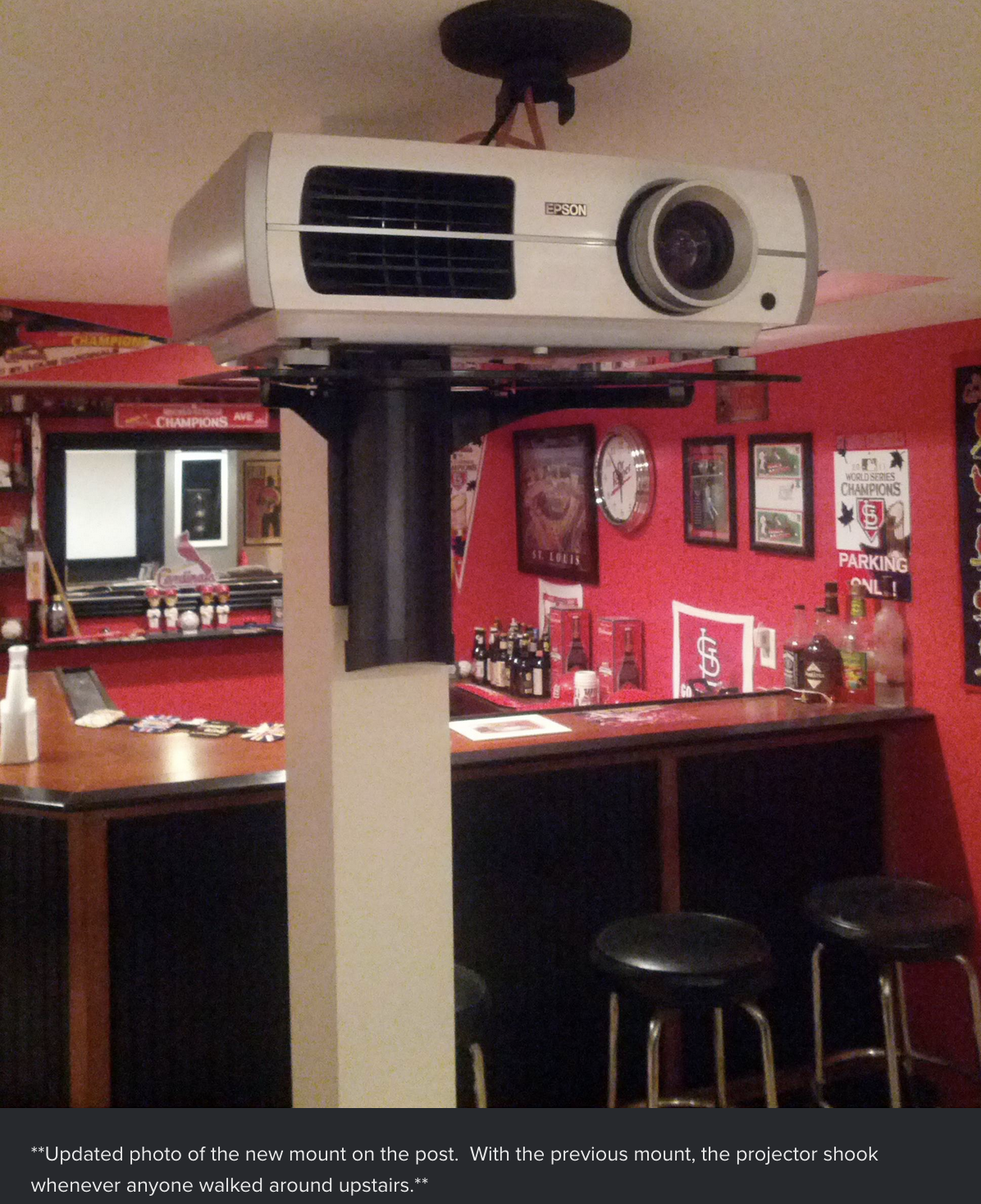 OP had to reinstall and mount the projector onto a column to make it more stable.