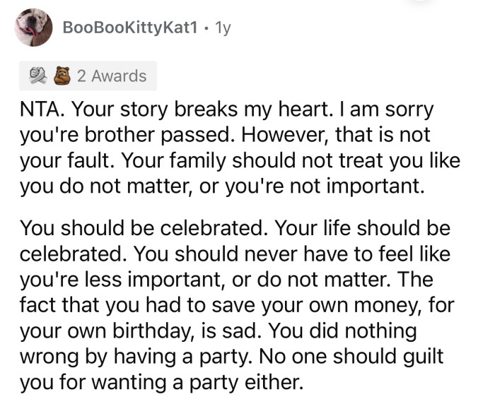 “You did nothing wrong by having a party. No one should guilt you for wanting [one]”