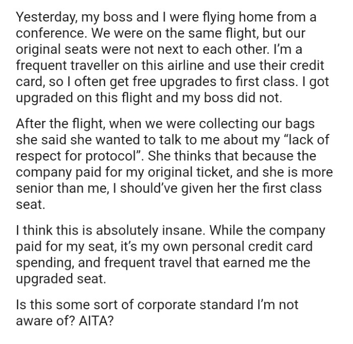 She said she wanted to talk to the OP about their “lack of respect for protocol.”